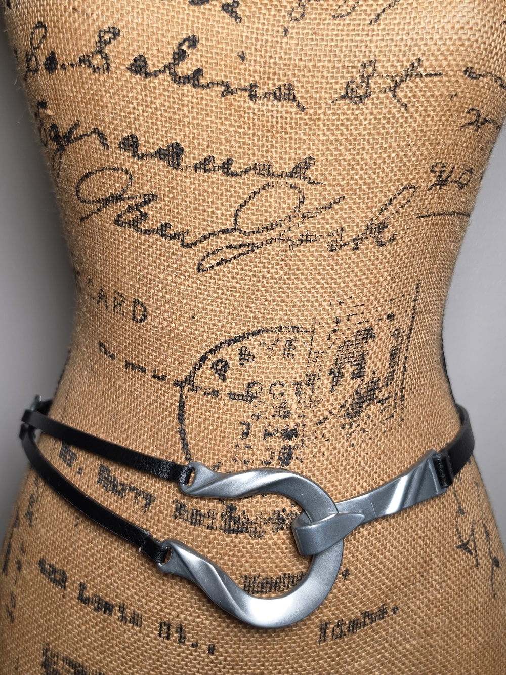 Chico's Black Belt with Silver Interlocking Sculpted Hardware